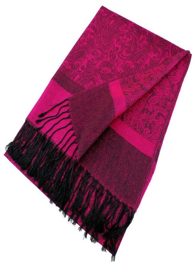 TZ Promise Jacquard Paisley Pashmina Shawl Wrap Elegant Double-Sided Two Tone Vintage Scarf (Hot Pink) - Image 2